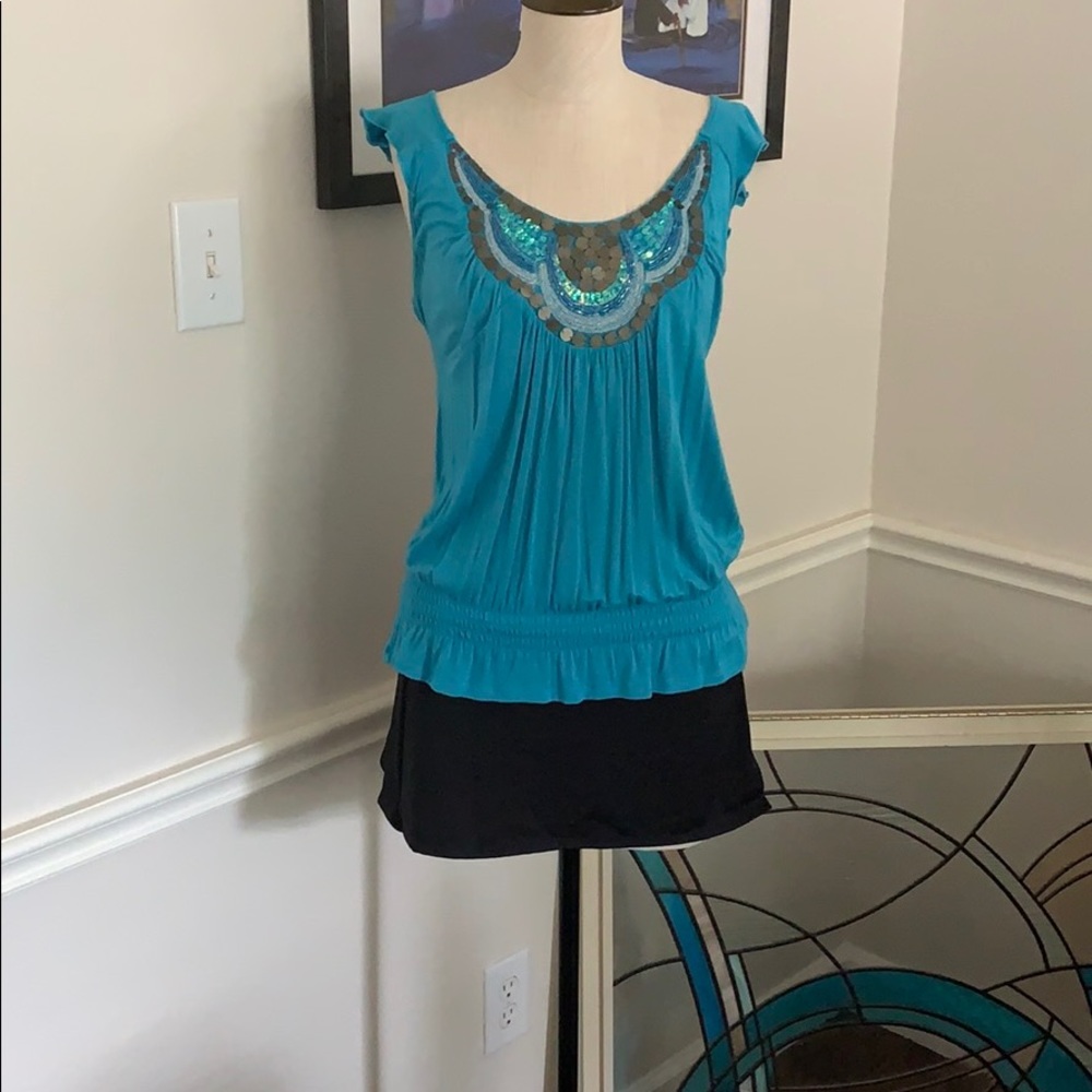 Live and Let Live Boho Embellished Cap Sleeve Top